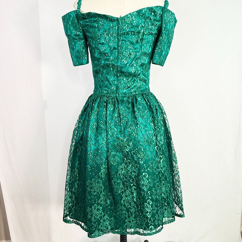 Gunne Sax | Metallic Shiny Forest Green Lace Fairy Dream Winter Dress | Sz 6 - Picture 14 of 14